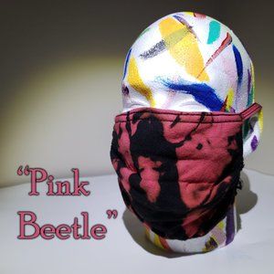 Hand-dyed 100% Cotton Pleated Face Covering - “Pink Beetle”